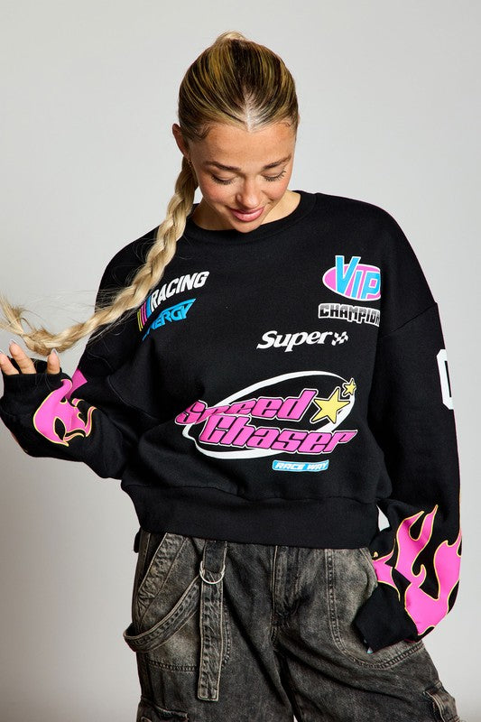 Ignite the Night Black Sweatshirt - Pink Seal  