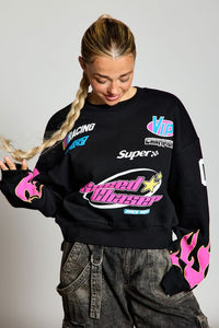 Thumbnail for Ignite the Night Black Sweatshirt - Pink Seal  