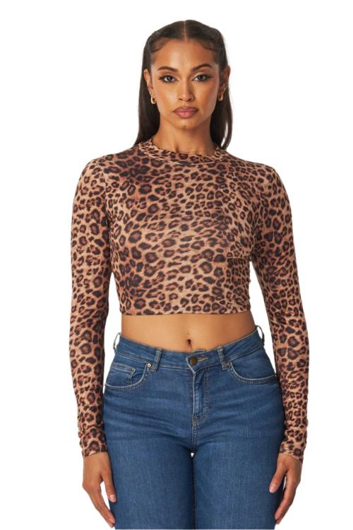 Leopardess Long Sleeve Crop Top Shirt