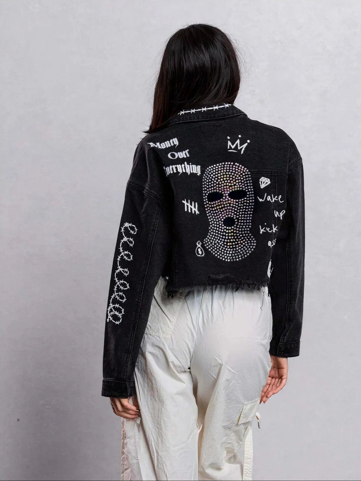 Mask Era Cropped Jean Jacket For Young Women - Pink Seal  