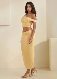 Thumbnail for Chic draped crop top and maxi skirt with curve-hugging silhouette