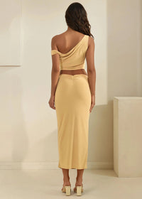 Thumbnail for Chic draped crop top and maxi skirt with curve-hugging silhouette