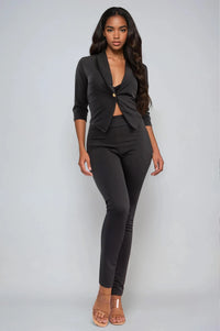 Thumbnail for Chic women’s 2-piece office set with stretch blazer and high waist pants