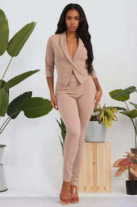 Thumbnail for Chic women’s 2-piece office set with stretch blazer and high waist pants