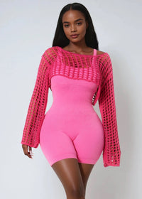 Thumbnail for Edgy fishnet crop top with long sleeves and bold impact.