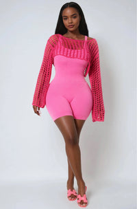 Thumbnail for Edgy fishnet crop top with long sleeves and bold impact.
