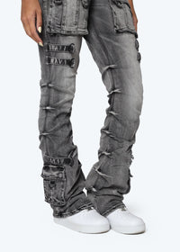 Thumbnail for High rise stacked jeans with Ruby Fit & cargo pocket details.