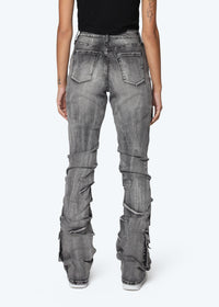 Thumbnail for High rise stacked jeans with Ruby Fit & cargo pocket details.