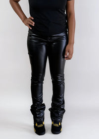 Thumbnail for PU Leather Black Stacked Pants - Pink Seal  