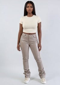 Thumbnail for women wearing Pink Seal tan leather pants
