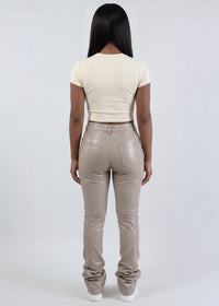 Thumbnail for women wearing Pink Seal tan leather pants