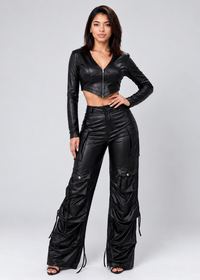 Thumbnail for Lady wearing cargo leather pants