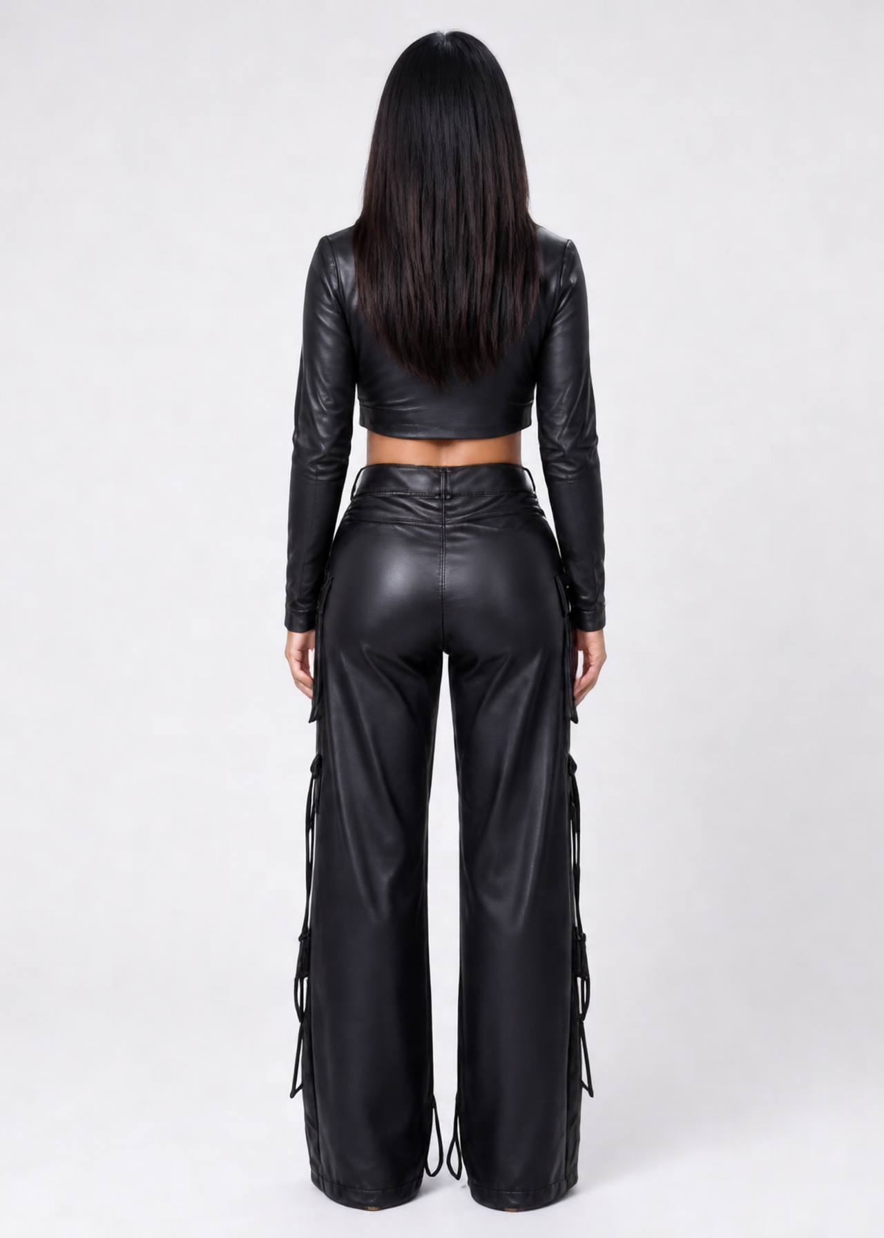Pressure Proof PU Leather Wide Leg Cargo Pants