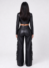 Thumbnail for Pressure Proof PU Leather Wide Leg Cargo Pants