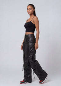 Thumbnail for Pink Seal Wide-leg high waist PU leather pants with bold structured silhouette.