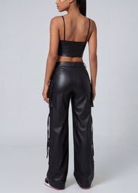 Thumbnail for Pink Seal Wide-leg high waist PU leather pants with bold structured silhouette.