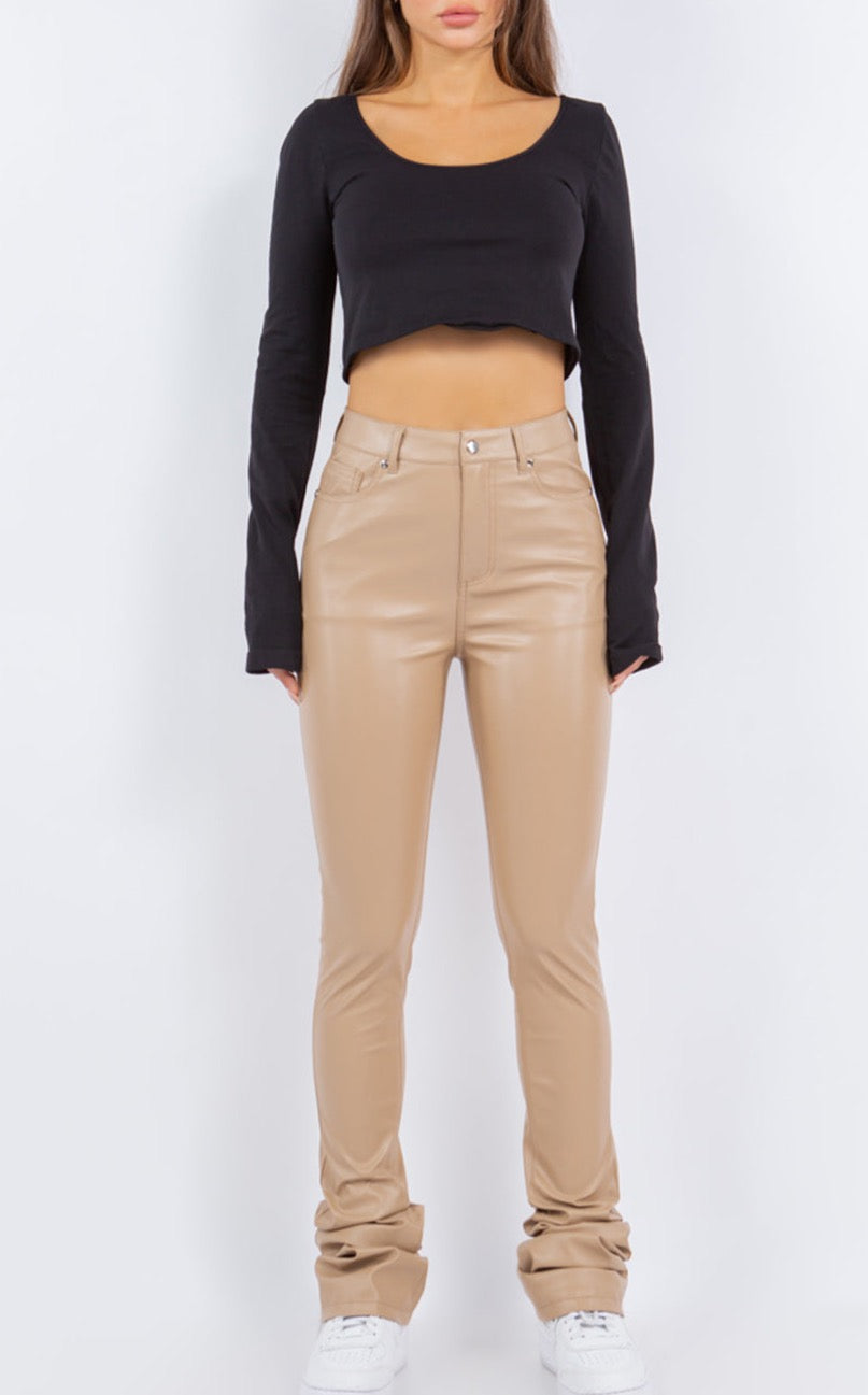 Faux Leather Stacked High Waist Skinny Pants