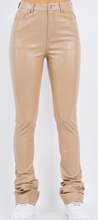 Thumbnail for Faux Leather Stacked High Waist Skinny Pants