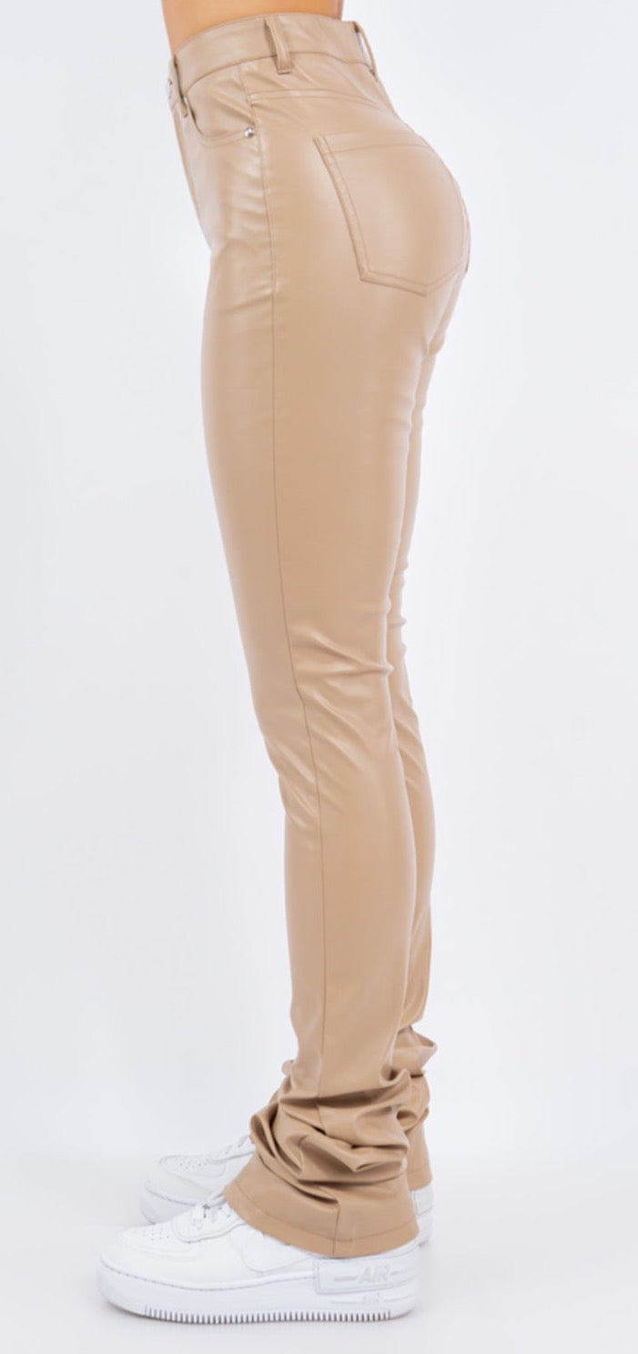 Faux Leather Stacked High Waist Skinny Pants