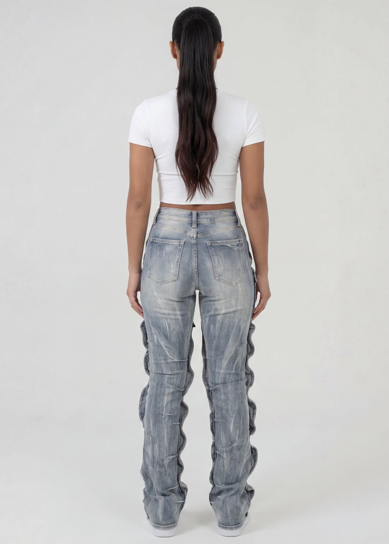 Pink Seal High Waist bootcut jeans with detachable layered design