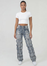 Thumbnail for Pink Seal High Waist bootcut jeans with detachable layered design