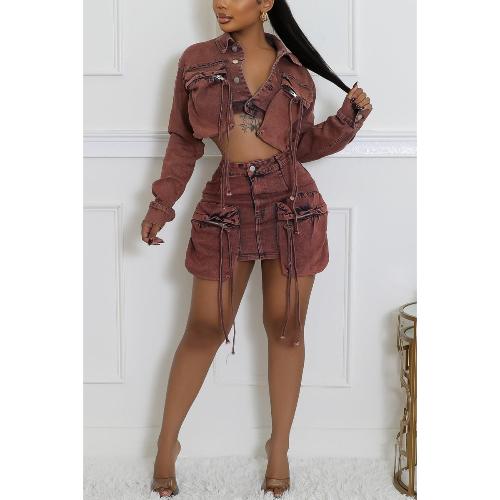 Chic 2 Piece Cargo Button Jacket & Mini Skirt outfit for young women and teens. Everyday chic look.