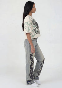 Thumbnail for Pink Seal Oversized Boxy French terry crop tee with wide-leg denim and patch detail.