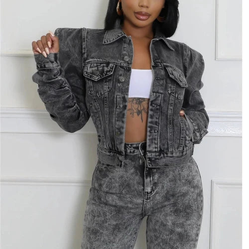 Seal It With A Kiss Puff Sleeves Denim Crop Jacket