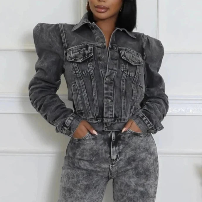 Seal It With A Kiss Puff Sleeves Denim Crop Jacket