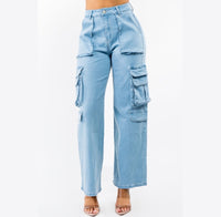 Thumbnail for She's Fly High Waist Wide Leg Denim Jeans / Juniors