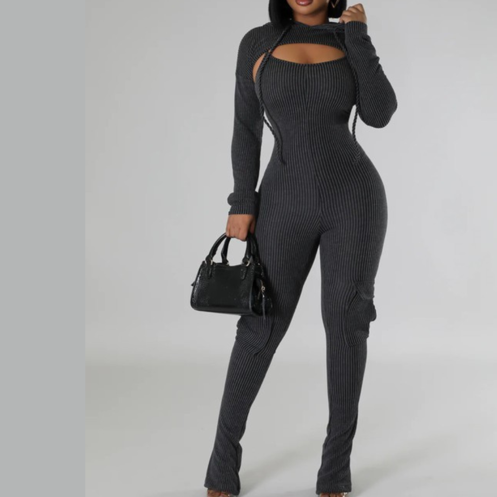 Double Take Two Piece Hooded Top Jumpsuit Set