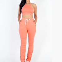 Thumbnail for Breezy Two Piece Cropped Top & Ruched Pants