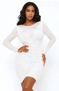 Thumbnail for Sparkling rhinestone bodycon mini dress with sleek long sleeves.