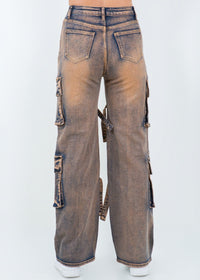 Thumbnail for Utility-style cargo pants with strap trims and a wide-leg fit. Strong lines, bold presence.
