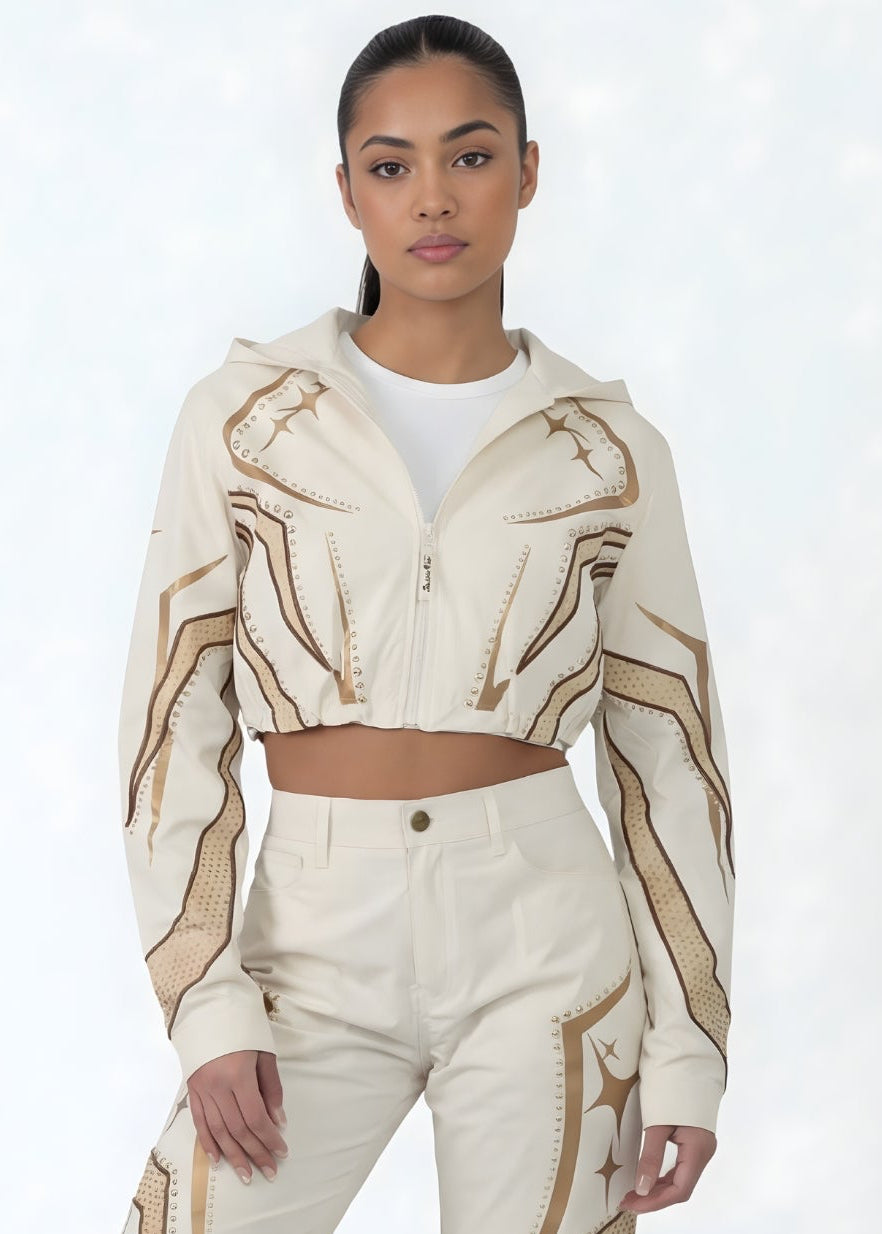 Pink Seal track jacket with wide-leg pants for a modern edge.