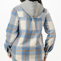 Thumbnail for Cozy light blue fur lined hooded flannel Jacket for young women and teen. Back view