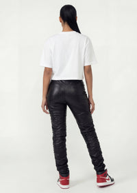 Thumbnail for Pink Seal High-rise thick PU leather pants with ruched detailing.