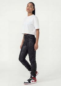 Thumbnail for Pink Seal High-rise thick PU leather pants with ruched detailing.