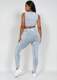 Thumbnail for Blue The Rock Solid Mineral Wash Two-Piece Outfit features a trendy mineral wash design with bold drawstring details along the sides, blending casual comfort with a standout look. Perfect for streetwear, casual wear, and travel outfits. Shop now at Pink Seal!