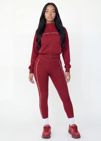 Thumbnail for Pink Seal Zip-up windbreaker with high-waisted contrast leggings set.