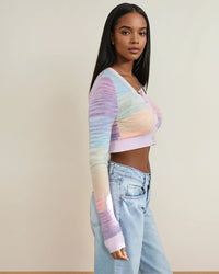 Thumbnail for Vivid Vibes Multicolor Cropped Cardigan - Pink Seal  