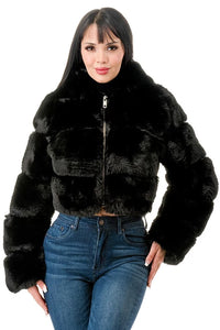 Thumbnail for Cuddleme Faux Black Fur Coat