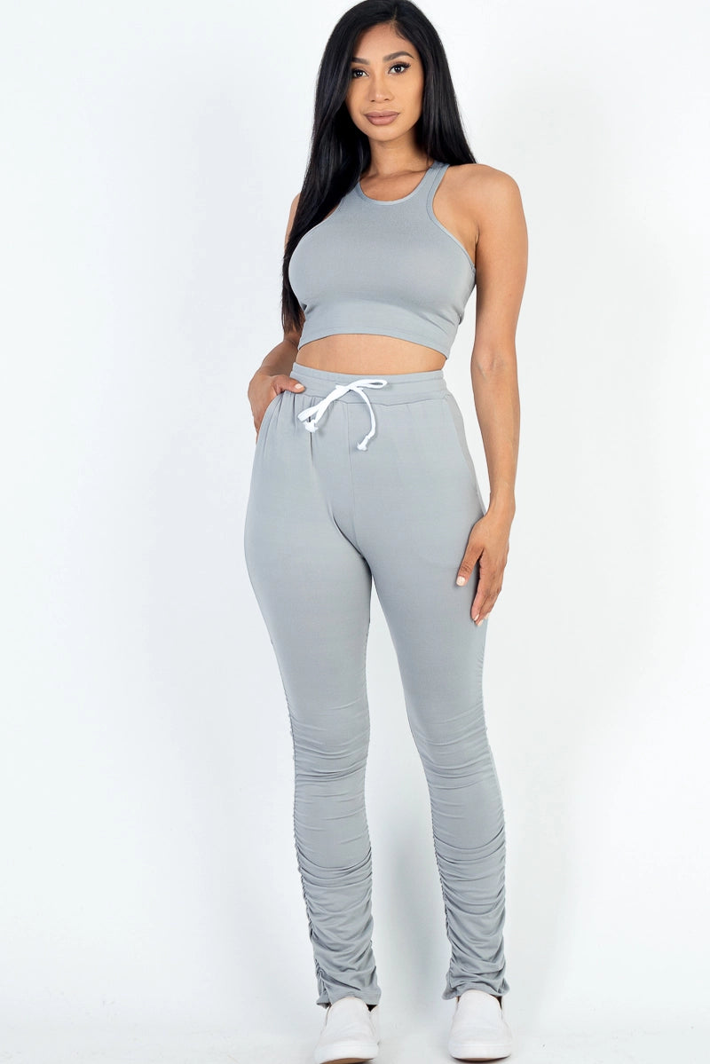 Breezy Two Piece Cropped Top & Ruched Pants