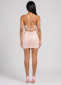 Thumbnail for Pink Lace-up back mini dress for women summer party outfit