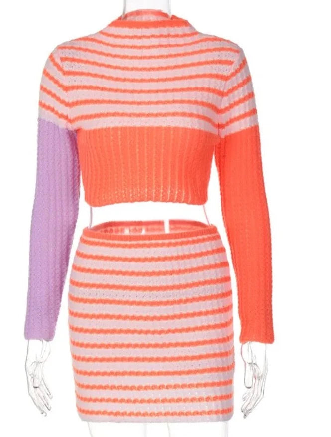 Amber Crop Top Sweater & Skirt Outfit | Pink Seal