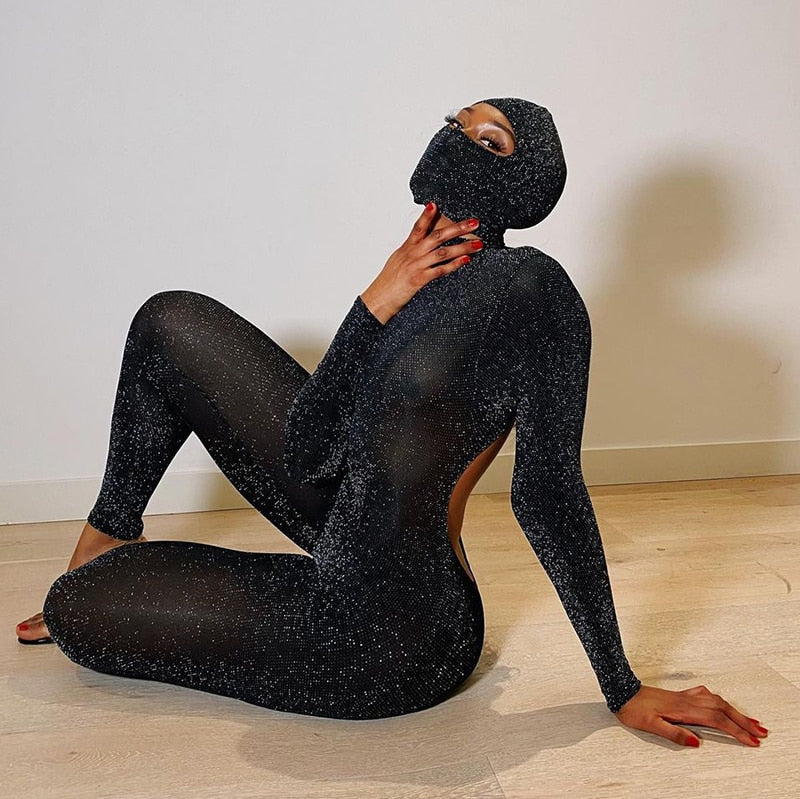 Sexy Black Widow Jumpsuit With Mask